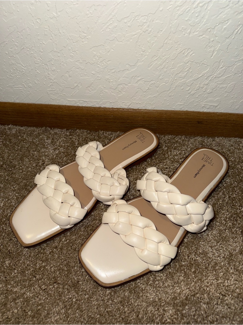 Time and Tru Women's Braided Double-Strap Slide Sandals in Cream
